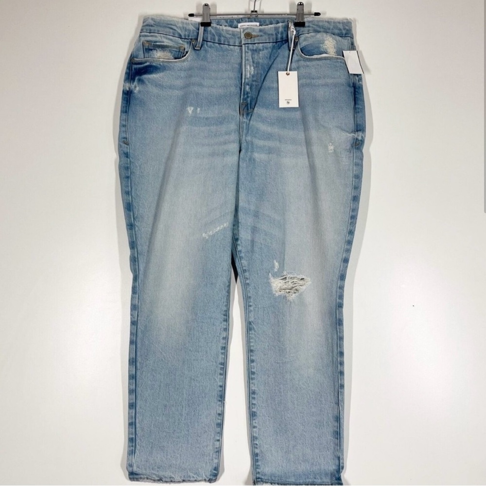 Good American Good Classic Jeans Women Blue High Rise Distressed Denim Sz 16 NEW